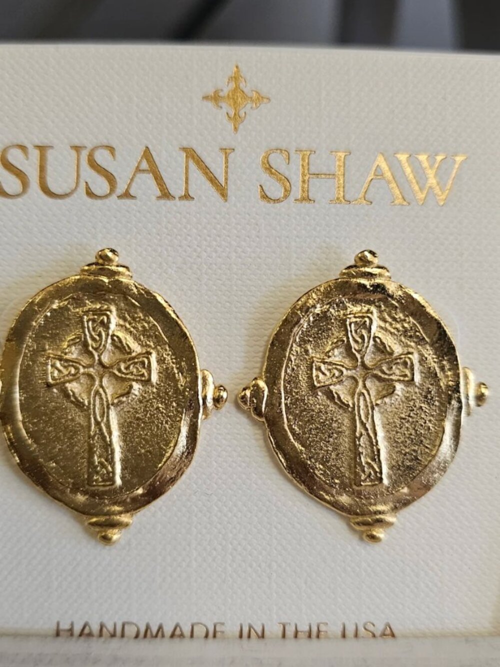 Susan Shaw Cross Intaglio Studs (NWT)
